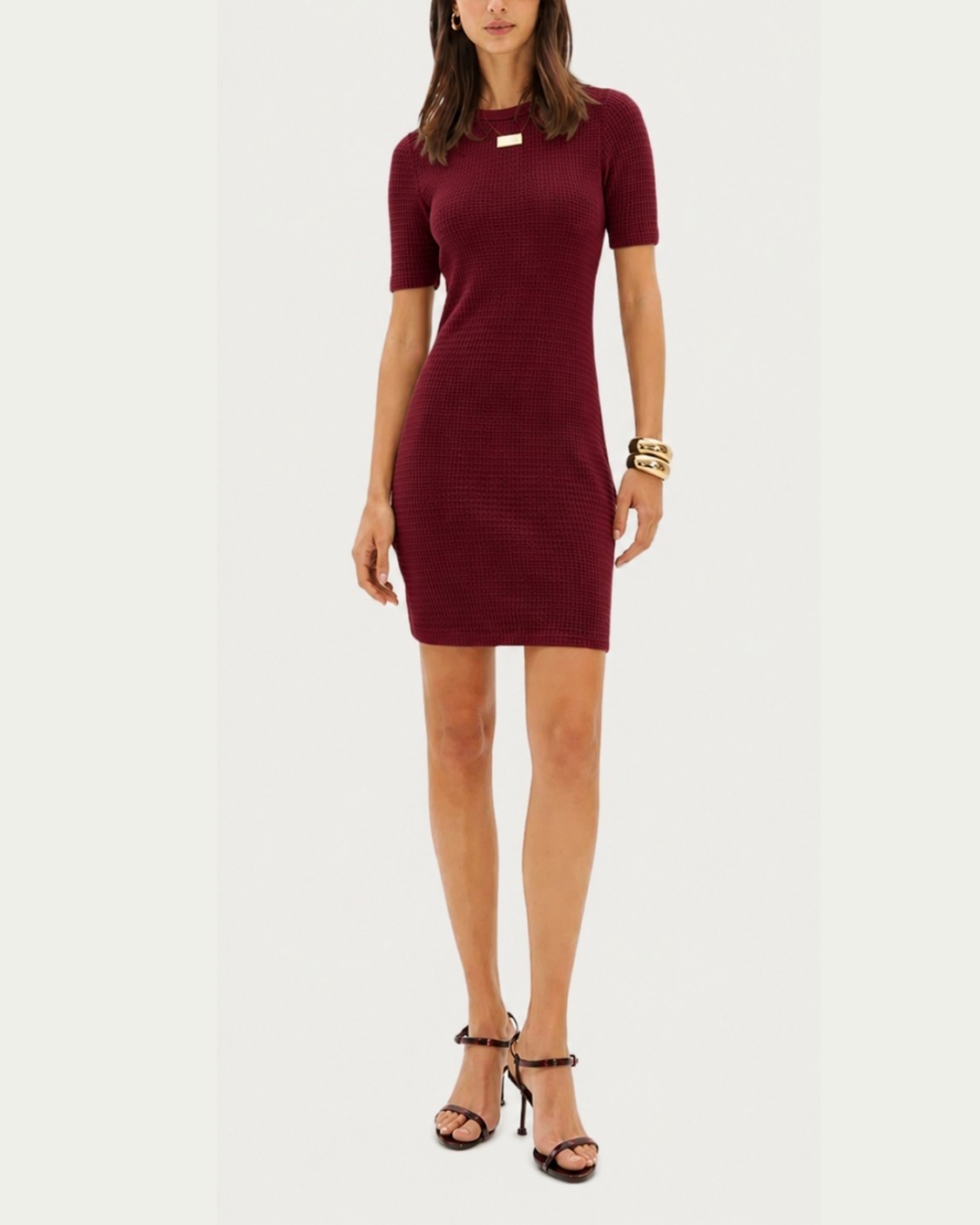 Vestido Curto Bordô Lança Perfume Algodão com Manga Curta