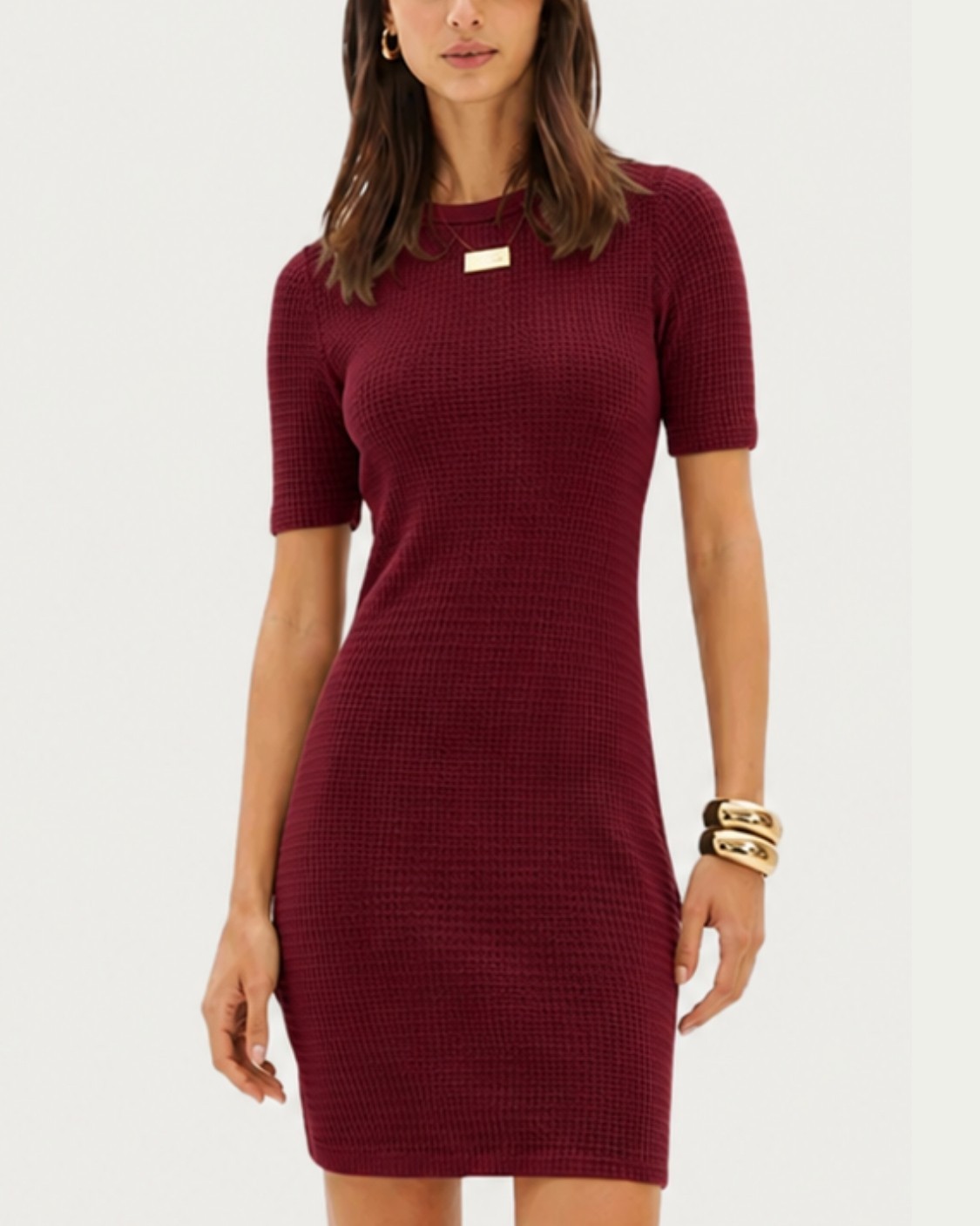Vestido Curto Bordô Lança Perfume Algodão com Manga Curta