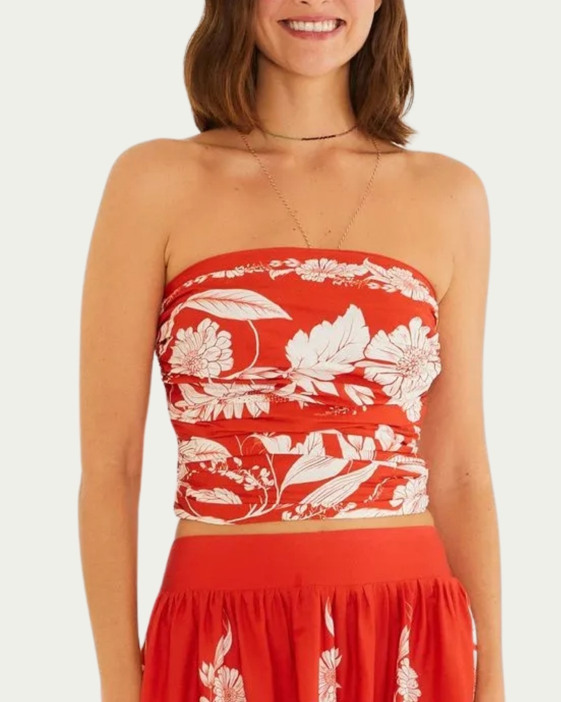 Blusa Cropped Farm Domitila Vermelha Algodão Decote Tomara que Caia com Lastex nas Costas