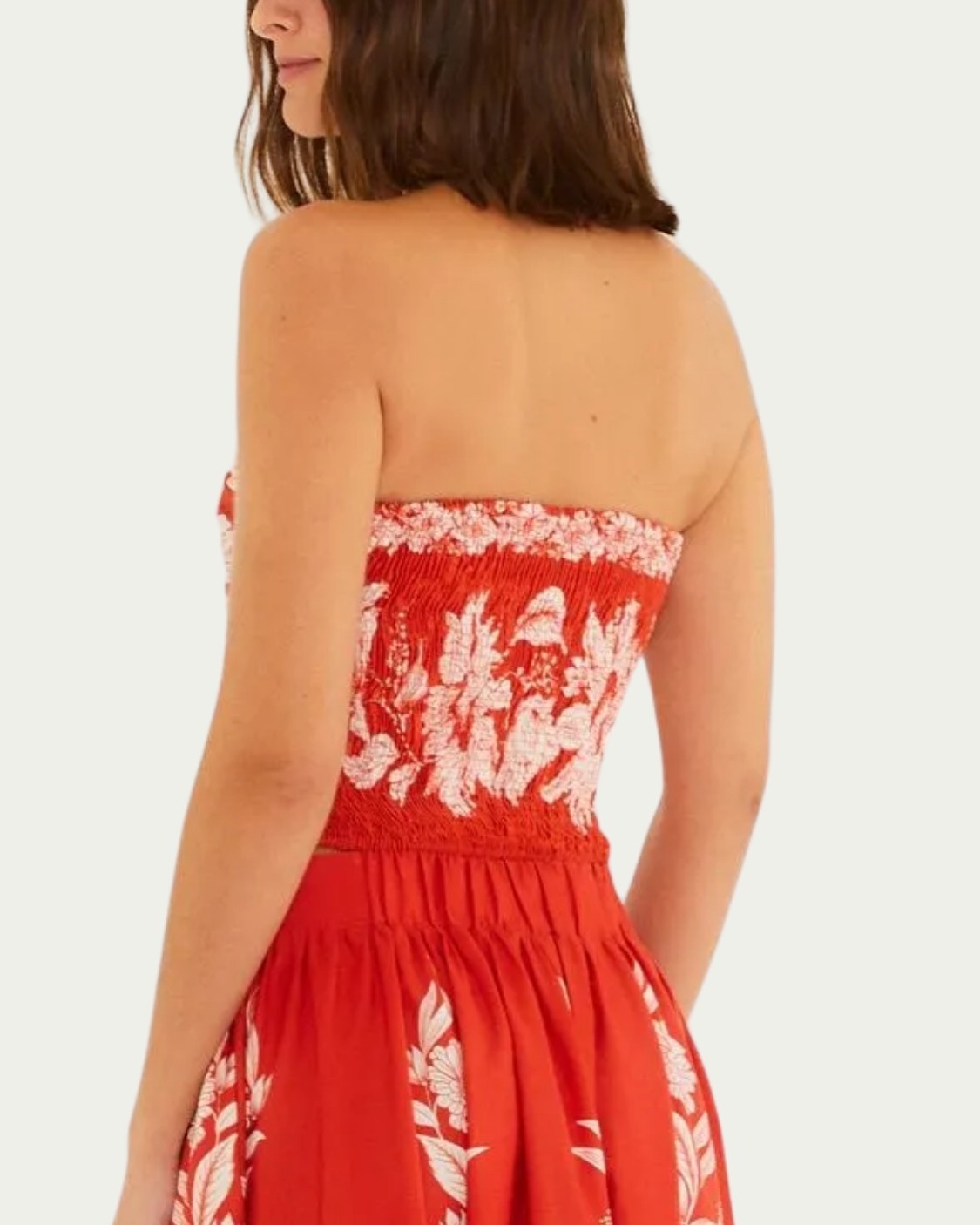 Blusa Cropped Farm Domitila Vermelha Algodão Decote Tomara que Caia com Lastex nas Costas