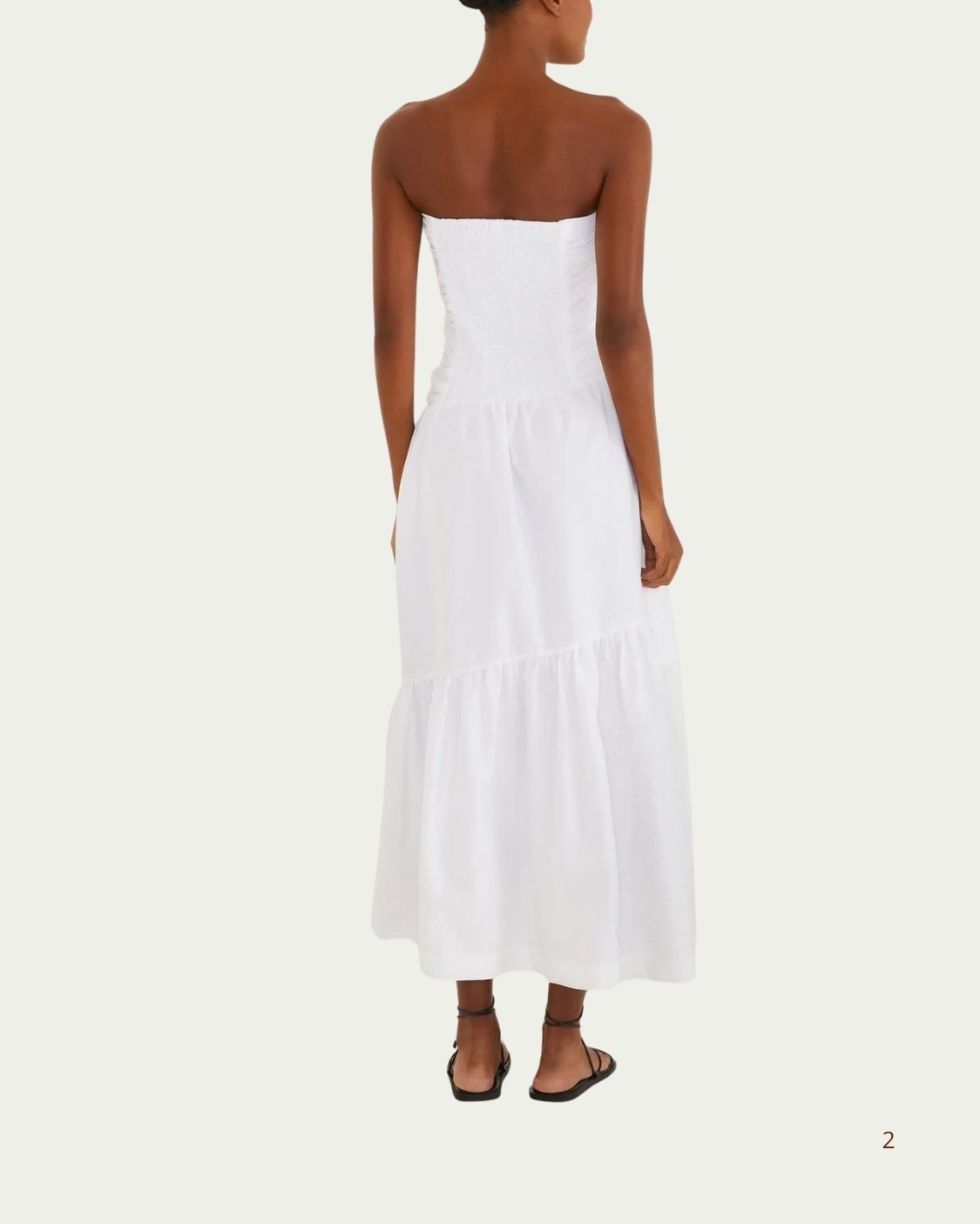 Vestido Longo Farm Sem Alça Franzido Branco com Decote Reto