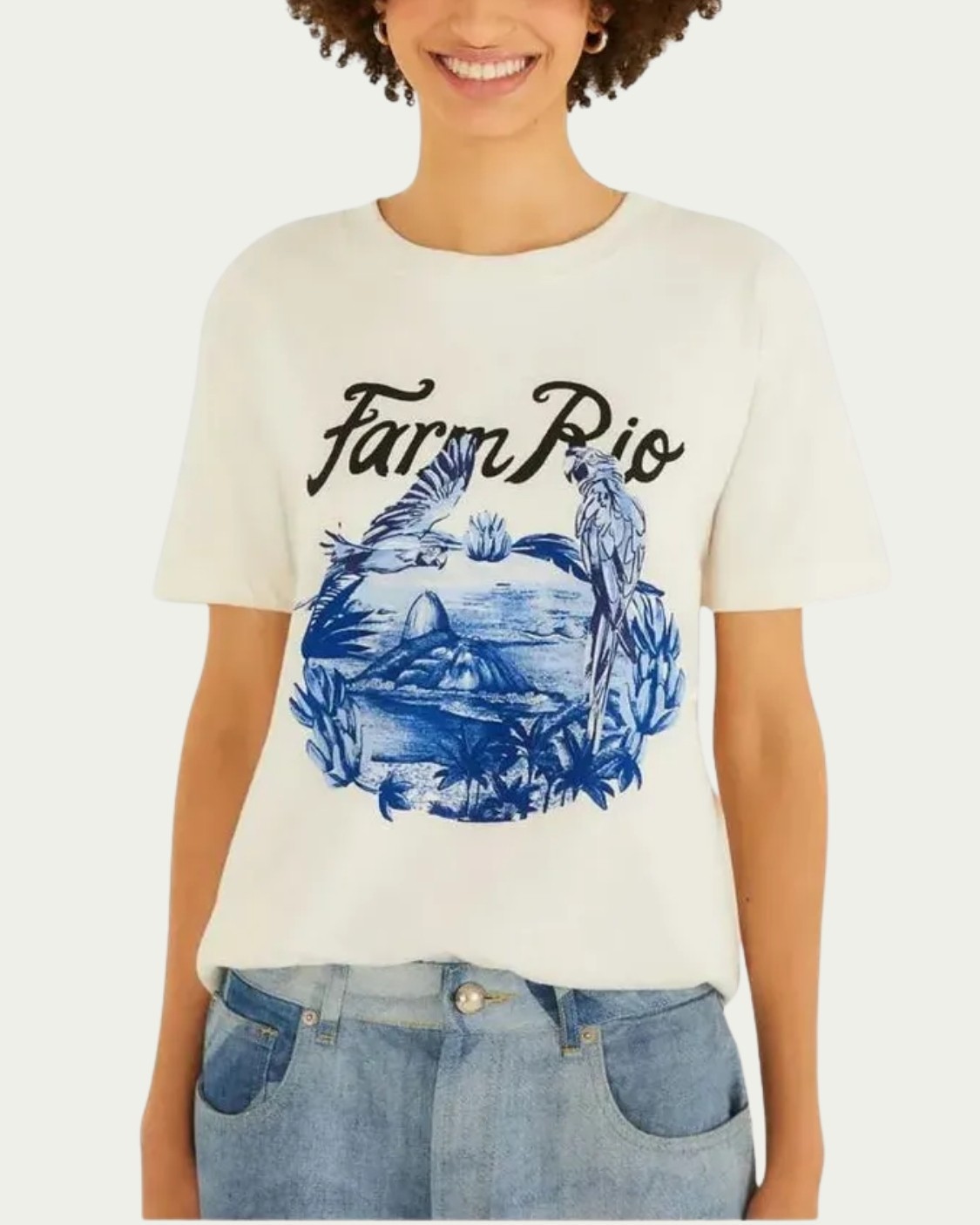 Tshirt Fit Farm Portal Araras Off White Algodão com Manga Curta