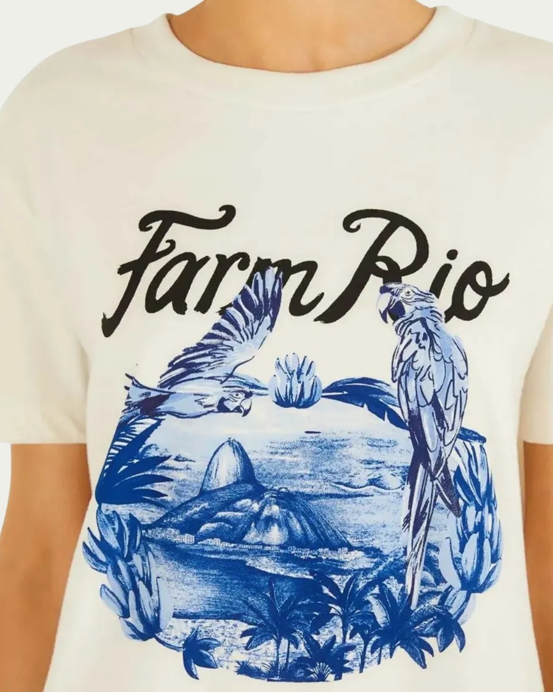 Tshirt Fit Farm Portal Araras Off White Algodão com Manga Curta