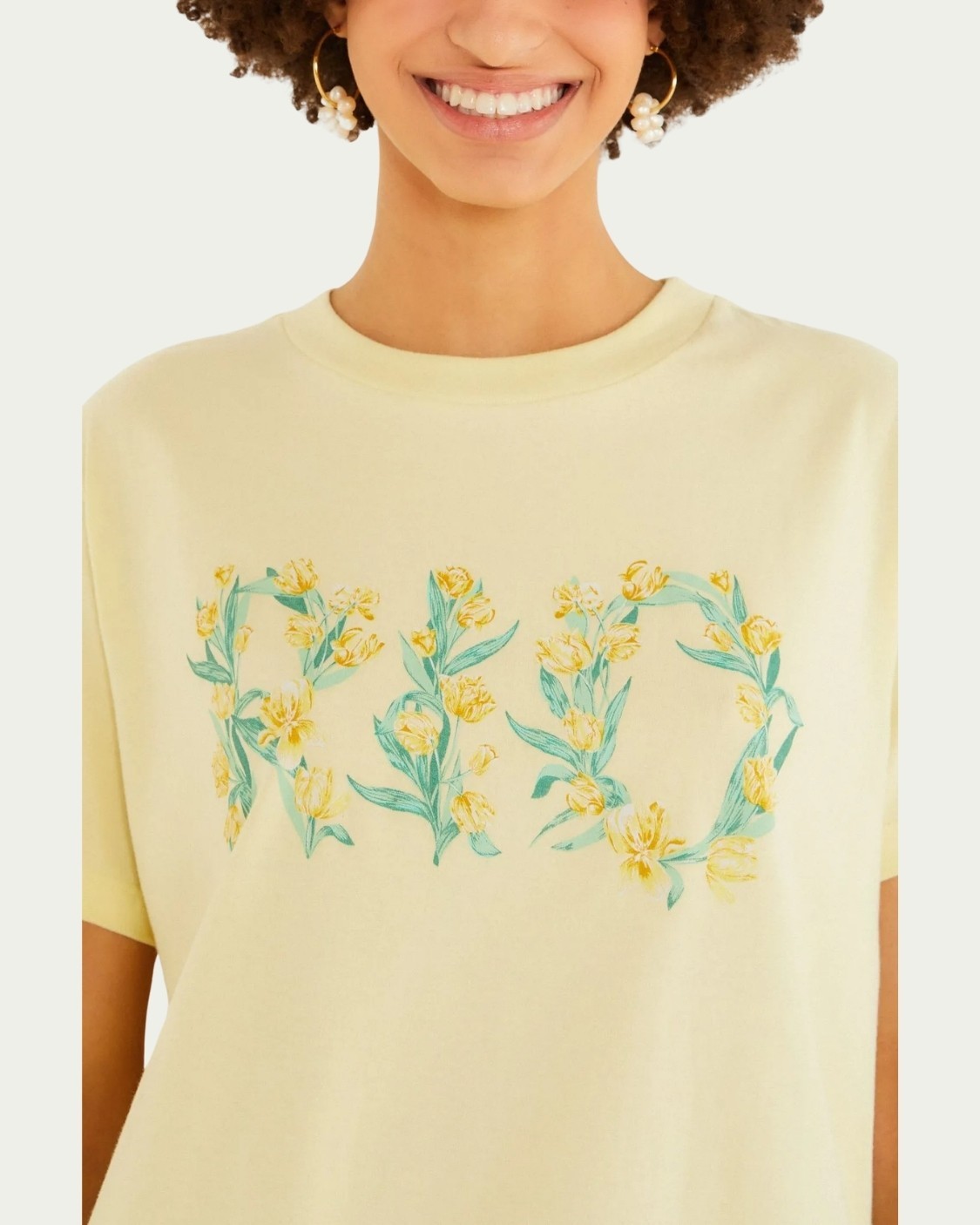 Tshirt Fit Farm Tulipa Rio Amarelo Júlia Algodão com Manga Curta