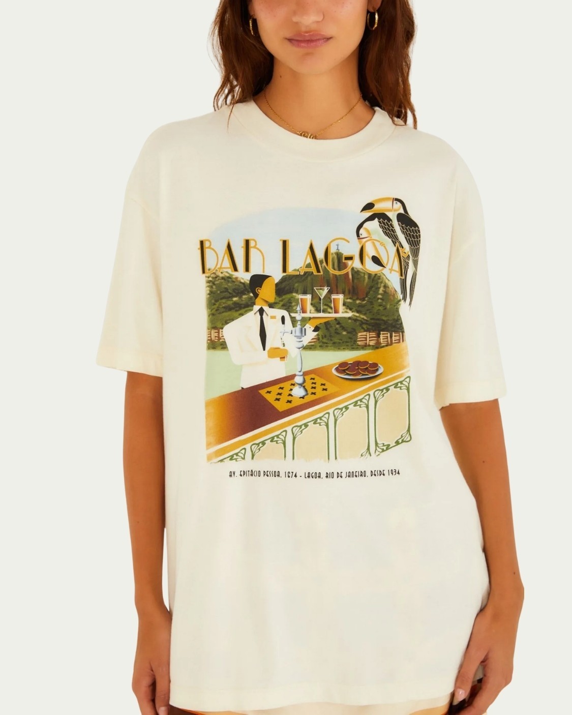 Tshirt Média Farm Bar da Lagoa Bege Algodão com Manga