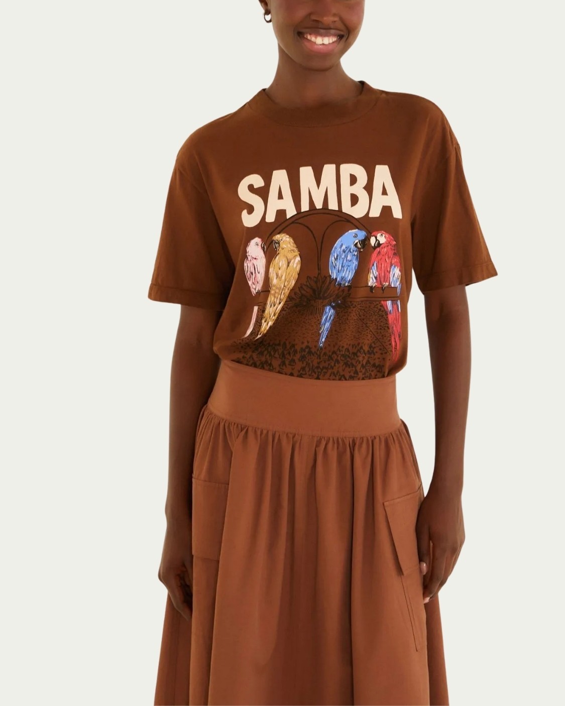 Tshirt Média na Avenida Farm Marrom Algodão com Manga Curta