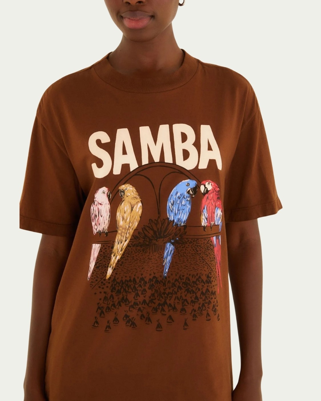 Tshirt Média na Avenida Farm Marrom Algodão com Manga Curta