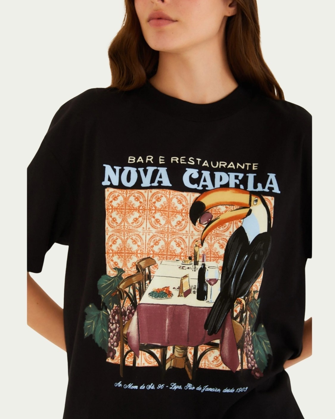 Tshirt Média Farm Bar Nova Capela Preto Algodão com Manga Curta