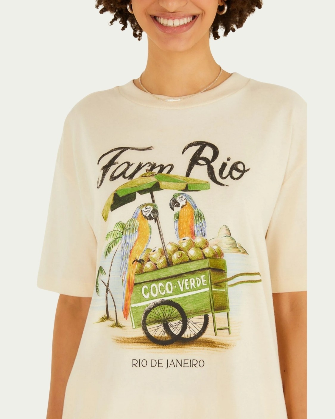 Tshirt Média Carrinho de Coco Farm Bege Algodão com Manga Curta
