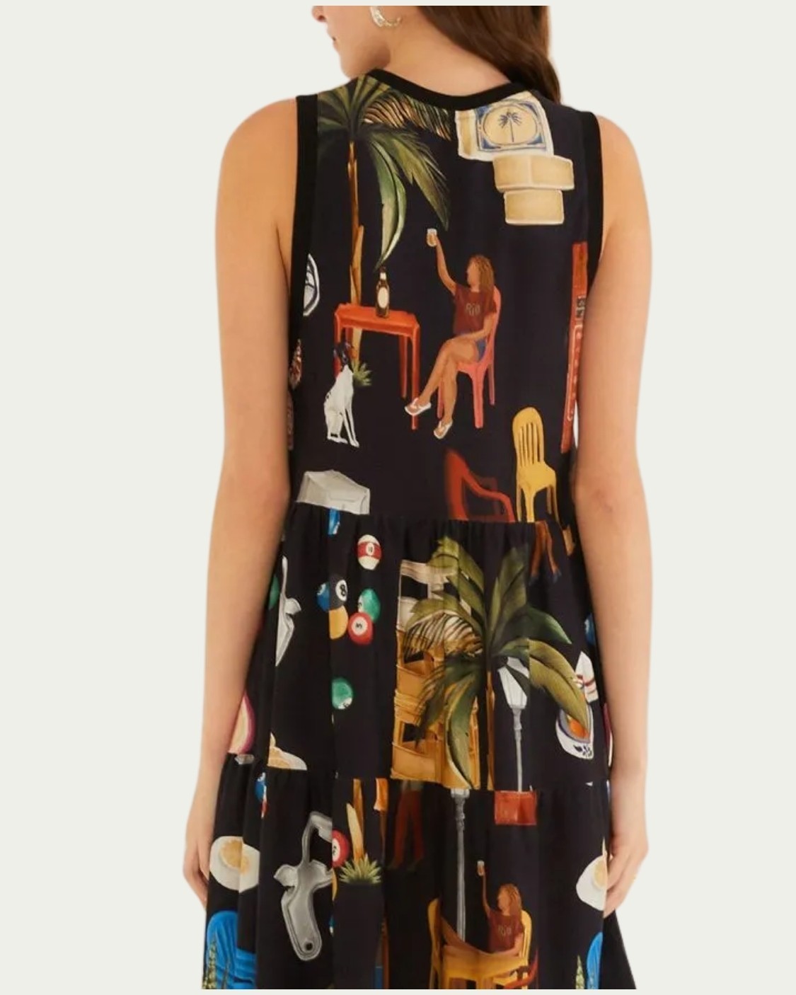 Vestido Cropped Floral Farm Boteco Carioca Preto Algodão com Gola Redonda