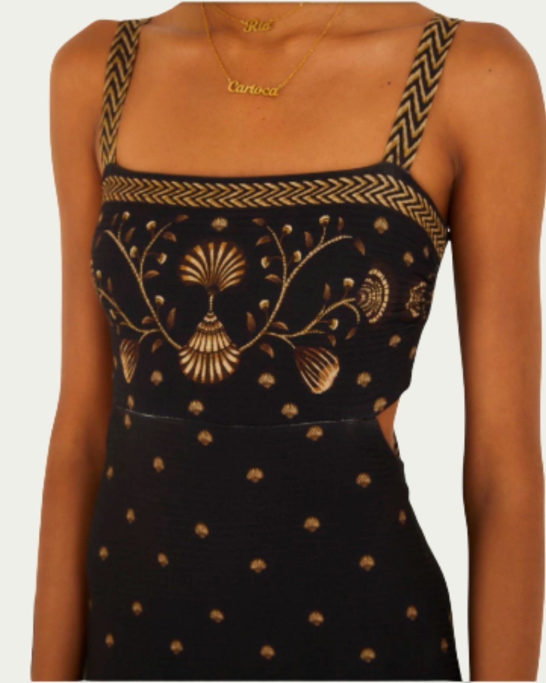 Vestido Midi Farm Estampado Sonho de Concha Preto com Costas Abertas